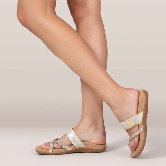 Lifestyle image for Izzy Slide Sandal - Light Gold
