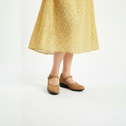 Lifestyle image for Narita Mary-Jane Flats - Toffee Nubuck