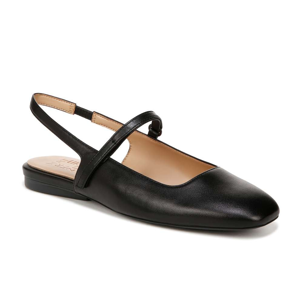 Connie Mary Jane Slingback Flat - Black Leather