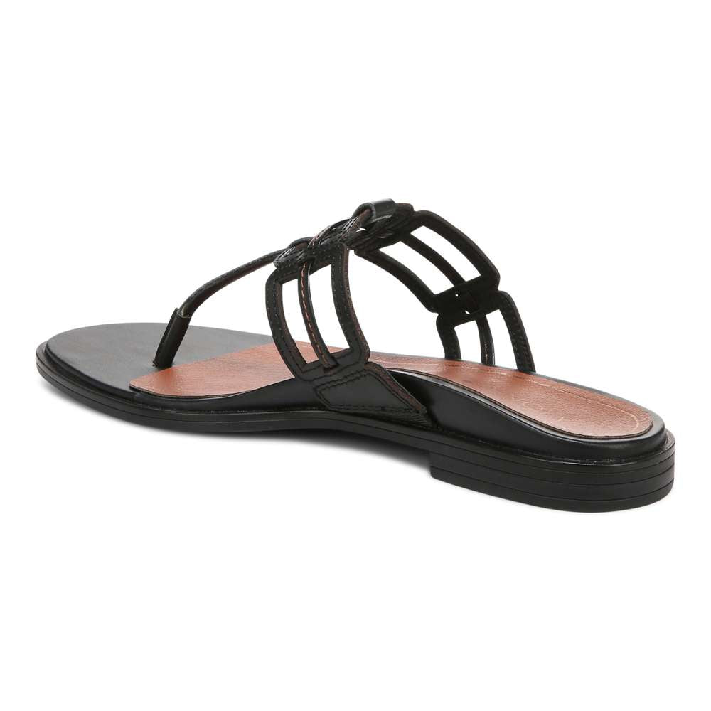 Alvana Toe Post Sandal - Black Leather