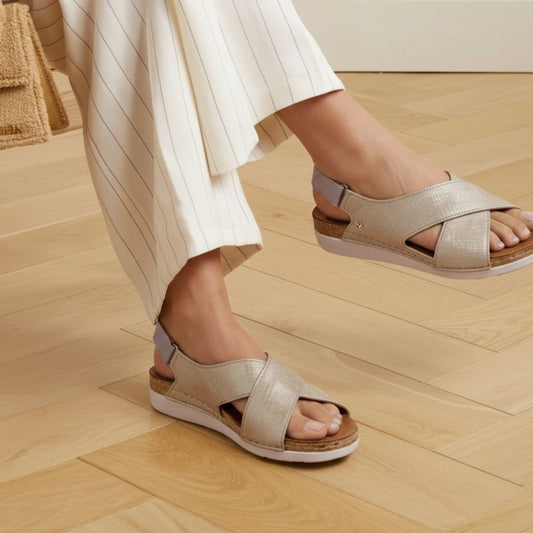 Lifestyle image for Cottesloe Slingback Sandal - Gold Linen
