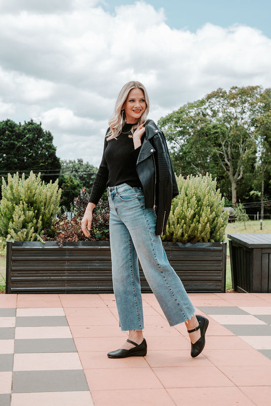 Lifestyle image for Narita Mary Jane Flats - Cognac